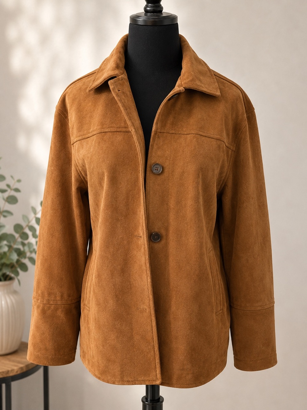 Women’s Tan Teddy Jacket with Button Front